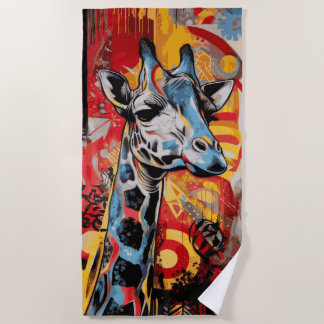 Colourful Giraffe Pop Art Artwork Beach Towel