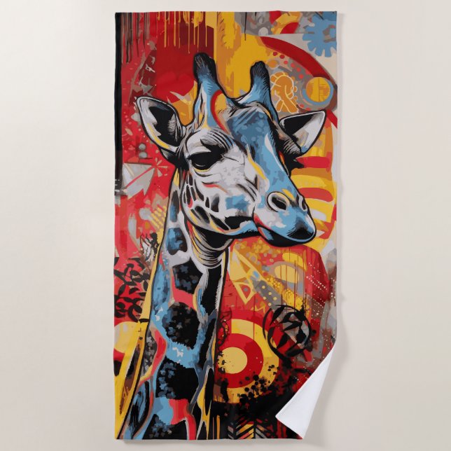 Colourful Giraffe Pop Art Artwork Beach Towel (Front)