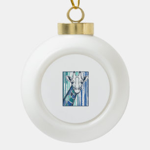 Colourful Giraffe Portrait Vintage Engraving Vecto Ceramic Ball Christmas Ornament