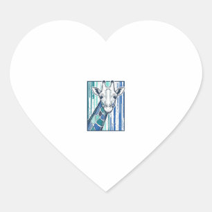 Colourful Giraffe Portrait Vintage Engraving Vecto Heart Sticker