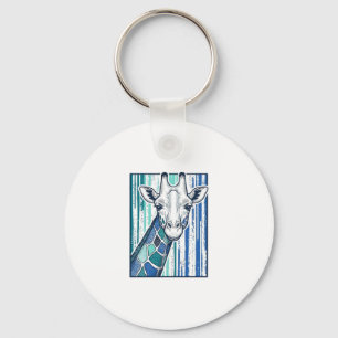 Colourful Giraffe Portrait Vintage Engraving Vecto Key Ring
