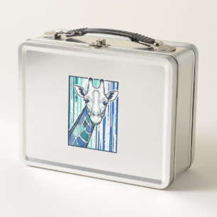 Colourful Giraffe Portrait Vintage Engraving Vecto Metal Lunch Box