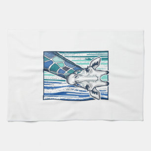 Colourful Giraffe Portrait Vintage Engraving Vecto Tea Towel
