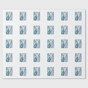 Colourful Giraffe Portrait Vintage Engraving Vecto Wrapping Paper