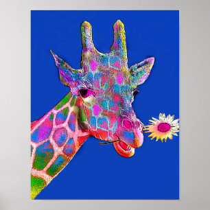Colourful Giraffe Sunflower Poster