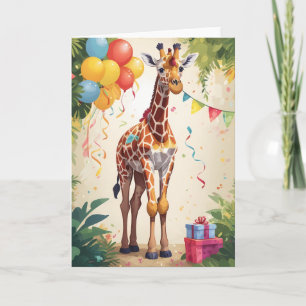 Colourful Giraffe with Balloons in Jungle   Card