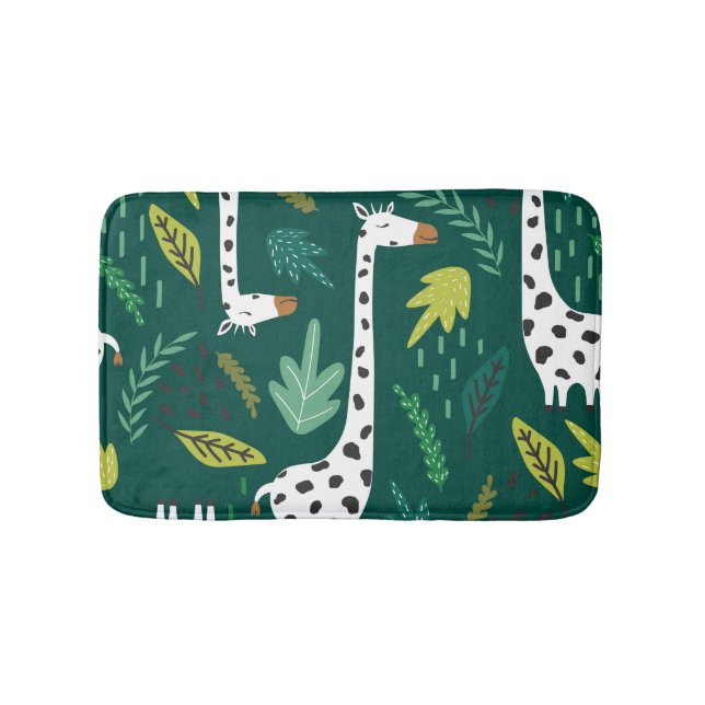 Colourful Giraffes: Decorative Animal Pattern. Bath Mat (Front)