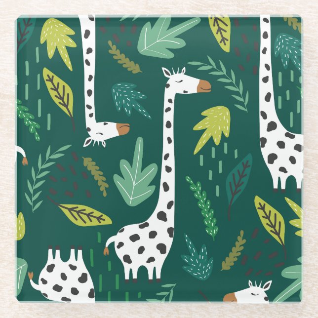 Colourful Giraffes: Decorative Animal Pattern. Glass Coaster (Front)