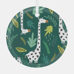 Colourful Giraffes: Decorative Animal Pattern. Glass Tree Decoration