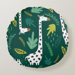 Colourful Giraffes: Decorative Animal Pattern. Round Cushion