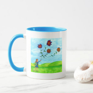 Colourful Girl With Flowers Kites Mug
