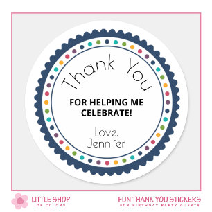 Colourful Girls Boys Birthday Party Thank You Classic Round Sticker