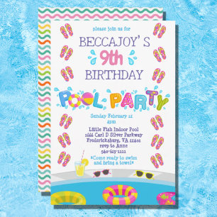 Colourful Girls Flip Flops Splash Pool Party Invitation
