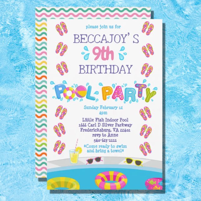 Colourful Girls Flip Flops Splash Pool Party Invitation (Creator Uploaded)