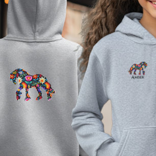 Colourful Girls Floral Horse Hooded Sweatshirt