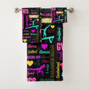 Colourful Girls Gymnastics Glossary Typography   Bath Towel Set
