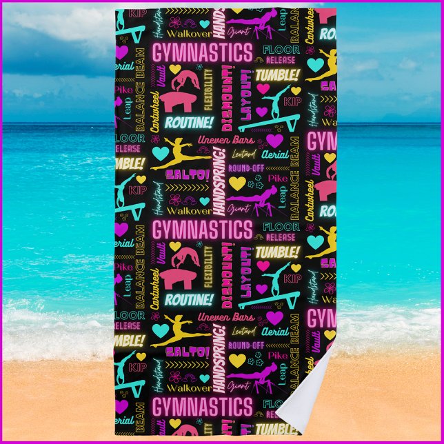 Colourful Girls Gymnastics Glossary Typography  Beach Towel (Creator Uploaded)