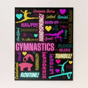 Colourful Girls Gymnastics Glossary Typography Jigsaw Puzzle