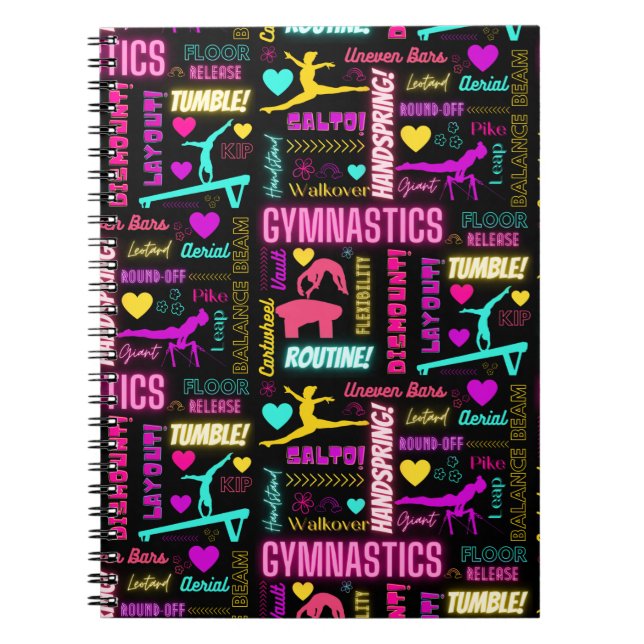 Colourful Girls Gymnastics Glossary Typography   Notebook (Front)
