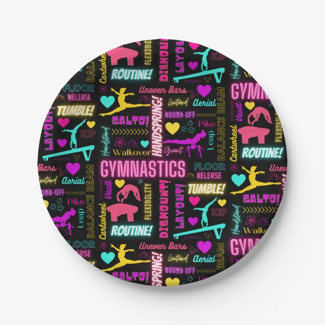 Colourful Girls Gymnastics Glossary Typography     Paper Plate (Front)