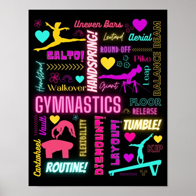 Colourful Girls Gymnastics Glossary Typography  Poster (Front)