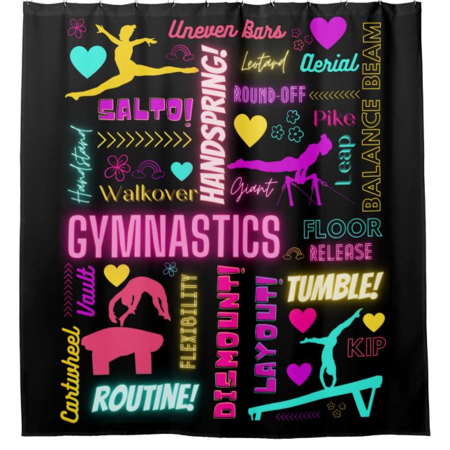 Colourful Girls Gymnastics Glossary Typography   Shower Curtain (Front)
