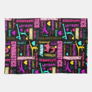 Colourful Girls Gymnastics Glossary Typography Tea Towel