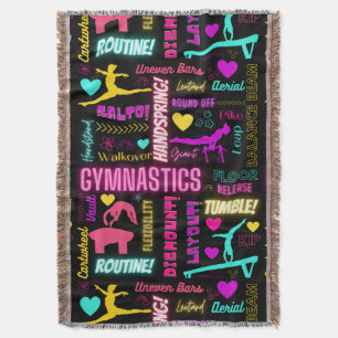 Colourful Girls Gymnastics Glossary Typography  Throw Blanket