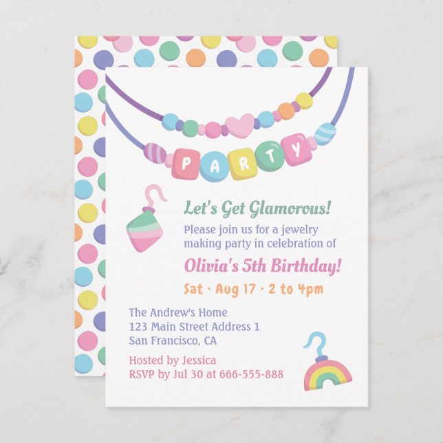 Colourful Girls Jewellery Making Party Invitations (Front/Back)
