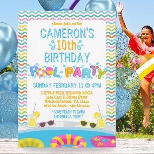 Colourful Girls Splash Pool Party Birthday Invitation