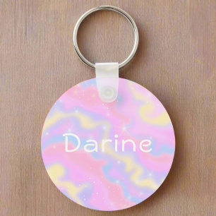 Colourful Girly Cute Rainbow Back to School Name Key Ring