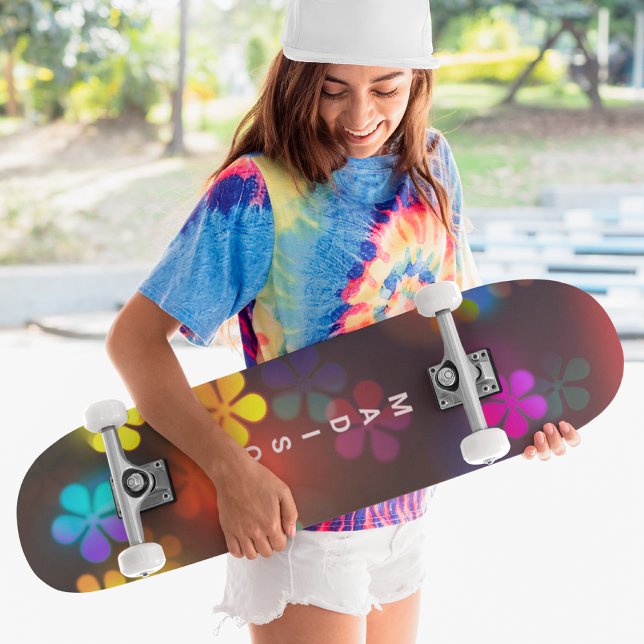 Colourful Girly Floral Custom Personalised Name Skateboard (Creator Uploaded)