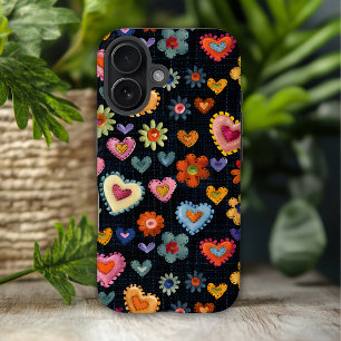 Colourful Girly Love Hearts Flower 3D Pattern iPhone 16 Case