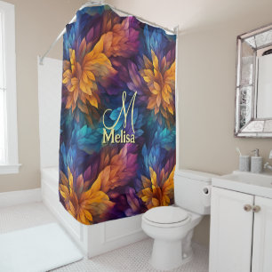 Colourful Girly Navy Blue Purple Leaves Shower Curtain