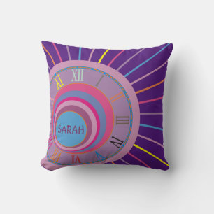 Colourful Girly Pretty Lines Roman Numerals Clock Cushion