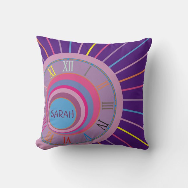 Colourful Girly Pretty Lines Roman Numerals Clock Cushion (Front)