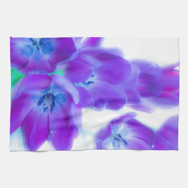 Colourful, girly, romantic, purple tulips tea towel (Horizontal)