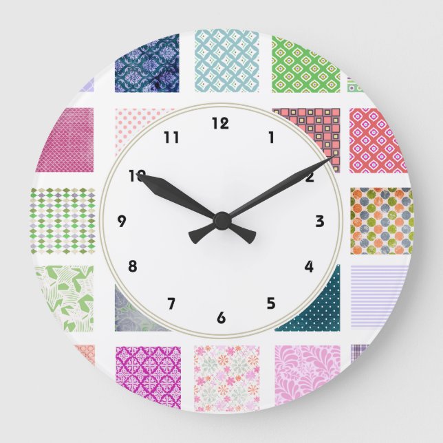 Colourful girly squares pattern wall clock (Front)