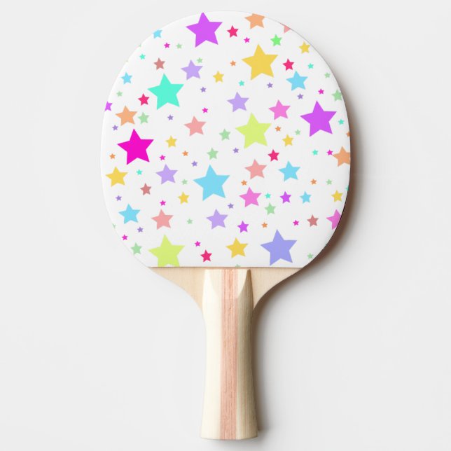 Colourful Girly Stars, Pink Purple, Blue, Yellow Ping Pong Paddle (Front)