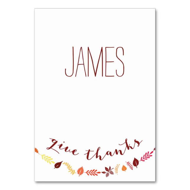 Colourful Give Thanks Thanksgiving Place Cards (Front)