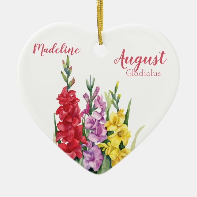 Colourful Gladiolus August Birth Flower for Baby Ceramic Ornament (Front)