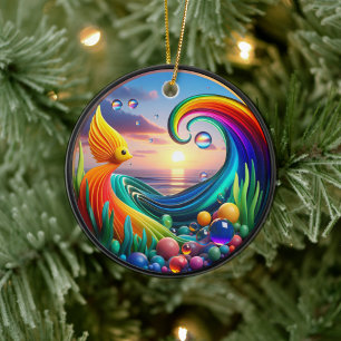 Colourful Glass Abstract Angelfish Aquatic Life Ceramic Ornament