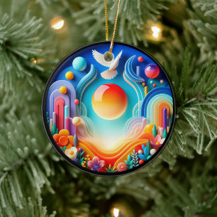 Colourful Glass Abstract Dove Rainbow Garden Ceramic Ornament