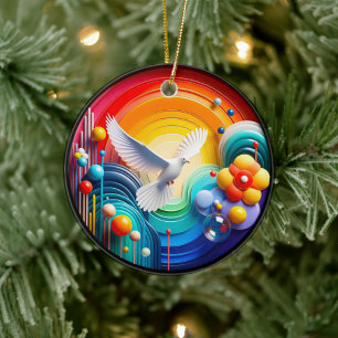 Colourful Glass Abstract Dove Rainbow Garden Ceramic Ornament