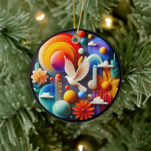 Colourful Glass Abstract Dove Rainbow Garden Ceramic Ornament