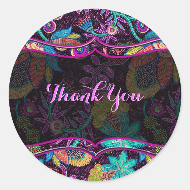 Colourful Glass Beads look Floral Pattern Classic Round Sticker (Front)