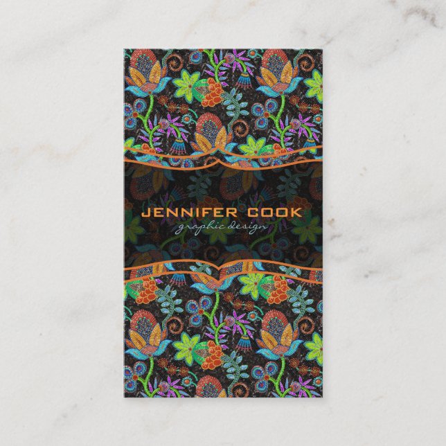 Colourful Glass Beads Look Retro Floral Design Business Card (Front)