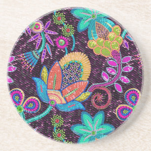 Colourful Glass Beads Look Retro Floral Design Coaster