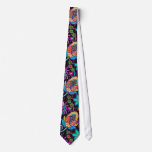 Colourful Glass Beads Look Retro Floral Design Tie