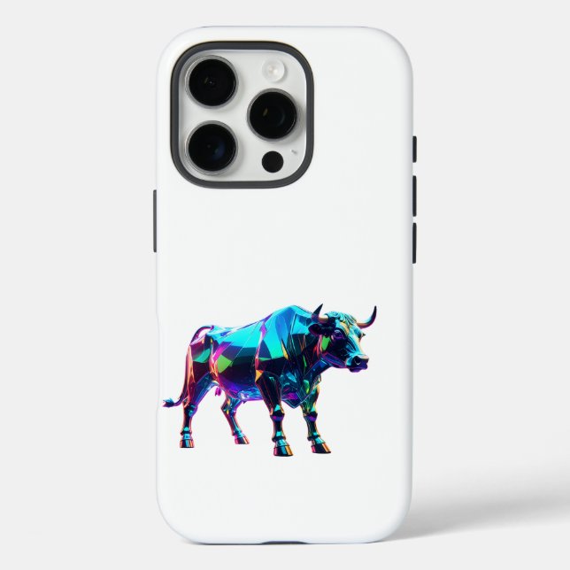Colourful Glass Bull Digital Art – Vibrant Neon 3D Case-Mate iPhone Case (Back)